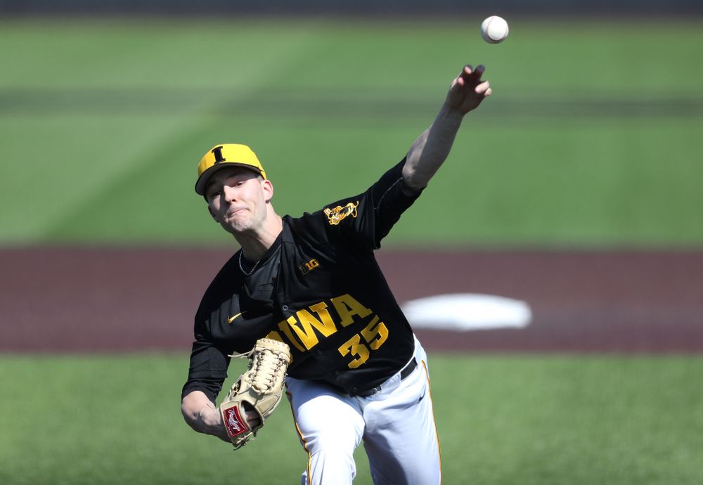 Iowa Hawkeyes Cam Baumann (35) against California State Northridge Sunday, March 17, 2019 at Duane Banks Field. (Brian Ray/hawkeyesports.com)