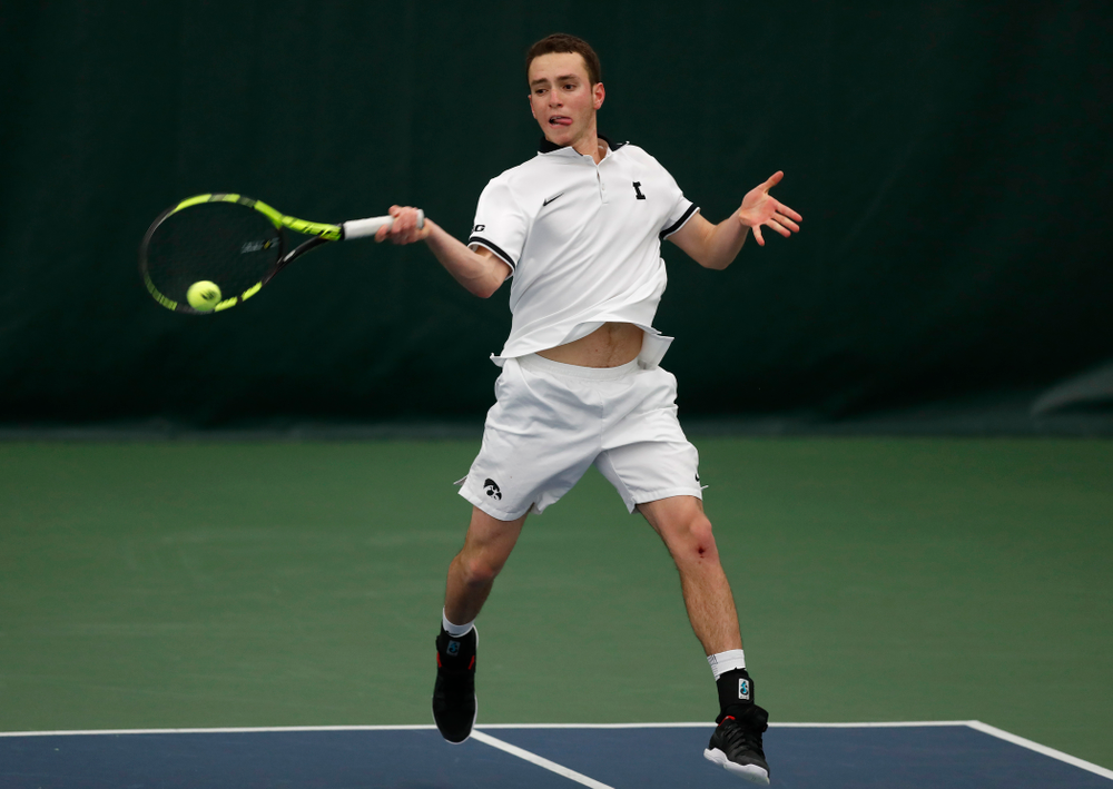 Kareem Allaf against Purdue Sunday, April 15, 2018 at the Hawkeye Tennis and Recreation Center. (Brian Ray/hawkeyesports.com)