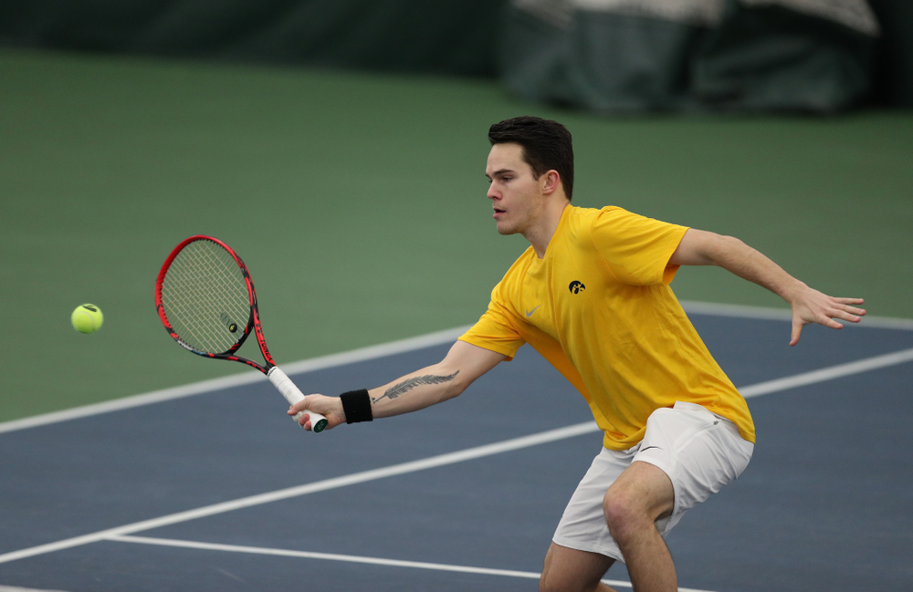 Jonas Larsen and Kareem Allaf against Utah Sunday, February 10, 2019 at the Hawkeye Tennis and Recreation Complex. (Brian Ray/hawkeyesports.com)