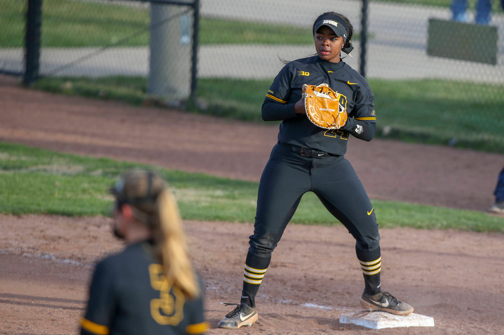 IowaÕs Donirae Mayhew (24) at softball vs Illinois game 3 on Saturday, April 13, 2019 at Bob Pearl Field. (Lily Smith/hawkeyesports.com)