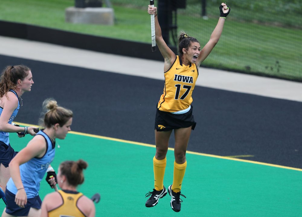 Iowa Hawkeyes forward Ciara Smith (17) celebrates a goal against Columbia Sunday, September 8, 2019 at Grant Field. (Brian Ray/hawkeyesports.com)