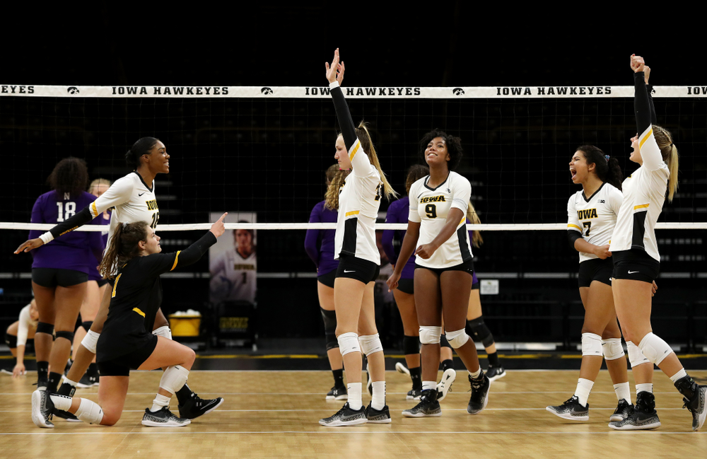 Iowa Hawkeyes outside hitter Cali Hoye (14) against the Northwestern Wildcats Wednesday, October 24, 2018 at Carver-Hawkeye Arena. (Brian Ray/hawkeyesports.com)