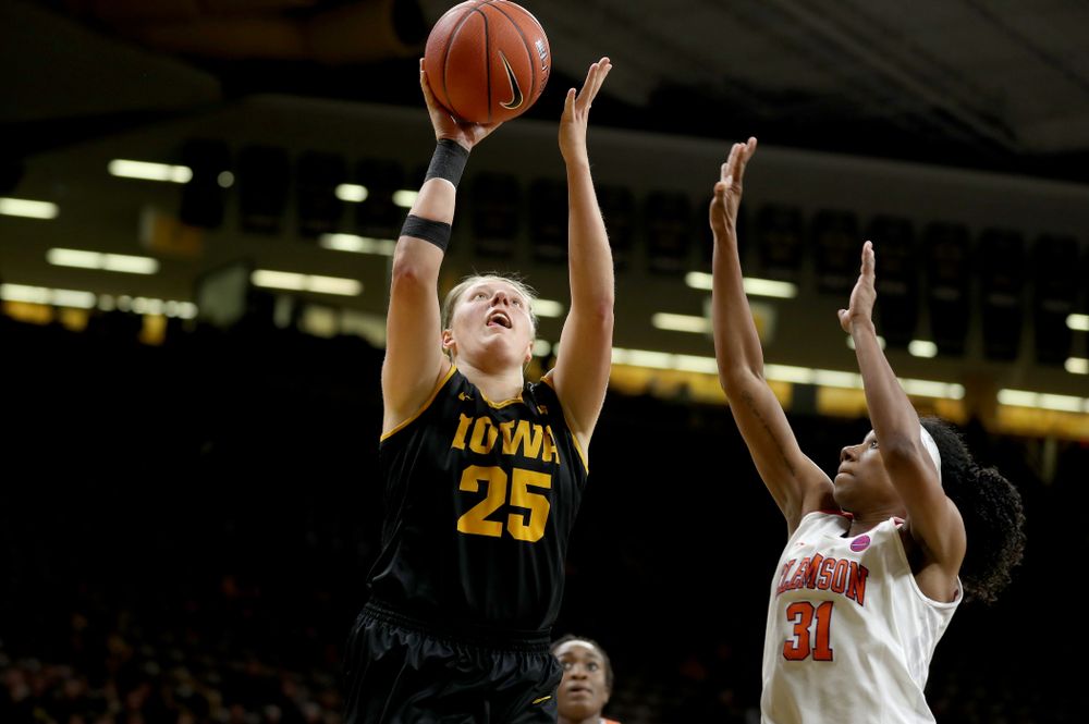 Iowa Hawkeyes forward/center Monika Czinano (25) against Clemson Wednesday, December 4, 2019 at Carver-Hawkeye Arena. (Brian Ray/hawkeyesports.com)