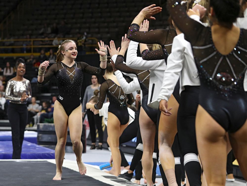 Iowa’s Lauren Guerin competes on the floor during their meet at Carver-Hawkeye Arena in Iowa City on Sunday, March 8, 2020. (Stephen Mally/hawkeyesports.com)
