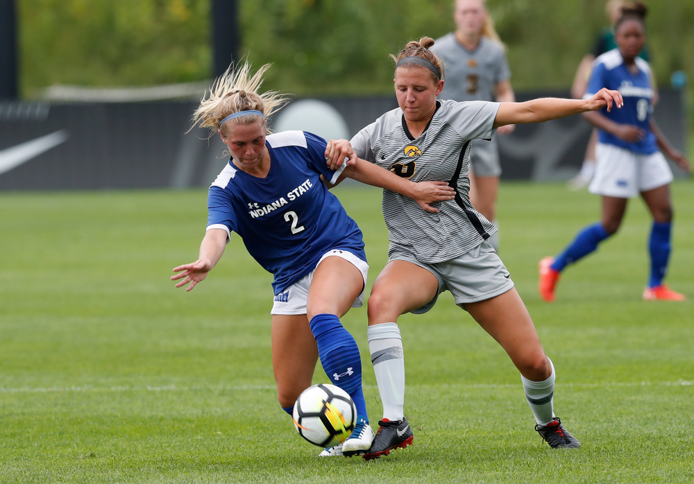 Iowa Hawkeyes Olivia Hellweg (16) against Indiana State Sunday, August 26, 2018 at the Iowa Soccer Complex. (Brian Ray/hawkeyesports.com)