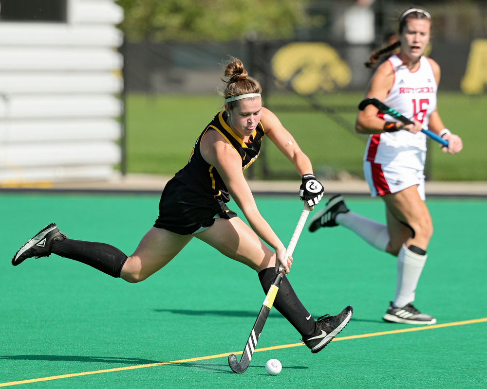 Iowa’s Meghan Conroy (5) passes during the first quarter of their match at Grant Field in Iowa City on Friday, Oct 4, 2019. (Stephen Mally/hawkeyesports.com)
