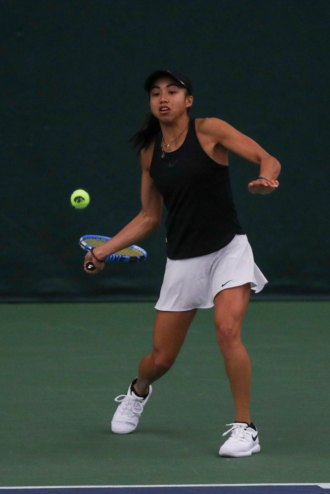 IowaÕs Michelle Bacalla at womenÕs tennis senior day vs Nebraska on Saturday, April 13, 2019 at the Hawkeye Tennis and Recreation Complex. (Lily Smith/hawkeyesports.com)