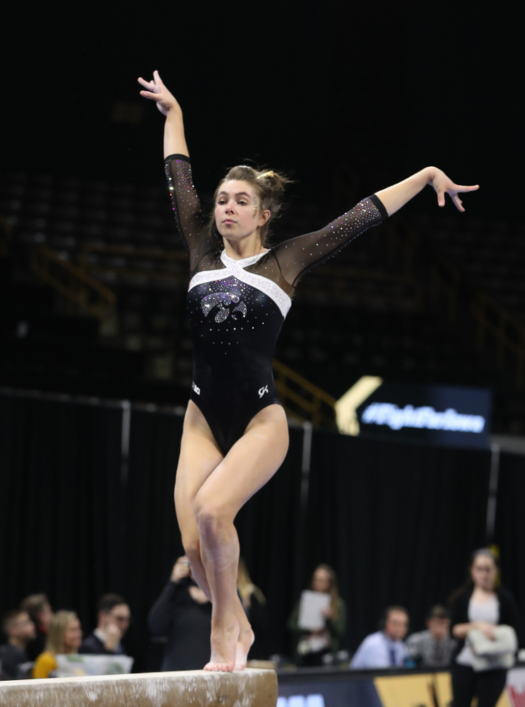 Iowa's Bridget Killian competes on the beam against the Rutgers Scarlet Knights Saturday, January 26, 2019 at Carver-Hawkeye Arena. (Brian Ray/hawkeyesports.com)