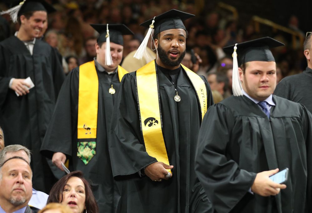 Hawkeye FootballÕs Dominique Dafney during the College of Liberal Arts and Sciences spring commencement Saturday, May 11, 2019 at Carver-Hawkeye Arena. (Brian Ray/hawkeyesports.com)