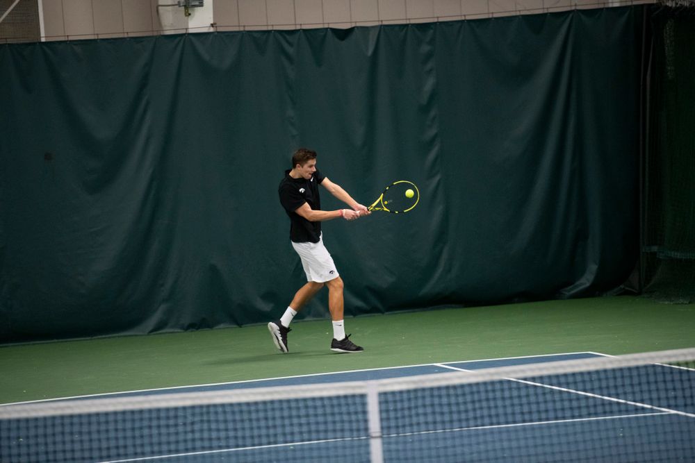 The Iowa men's tennis team competes against Cornell in The Rise Tennis Center in Ithaca, NY on Sunday, Feb. 24, 2019.