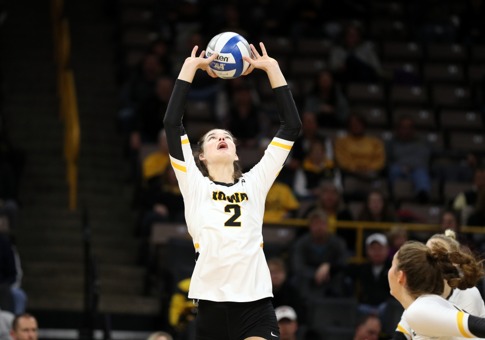 Iowa Hawkeyes setter Courtney Buzzerio (2) against Penn State Friday, November 1, 2019 at Carver Hawkeye Arena. (Brian Ray/hawkeyesports.com)