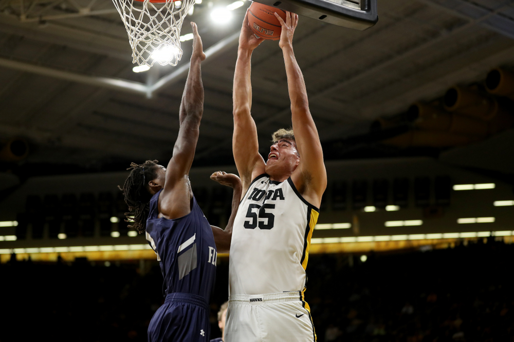Iowa Hawkeyes forward Luka Garza (55) against North Florida Thursday, November 21, 2019 at Carver-Hawkeye Arena. (Brian Ray/hawkeyesports.com)