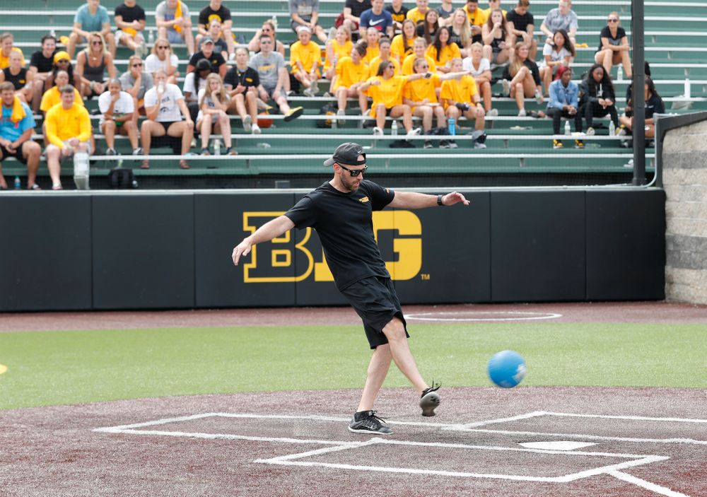 Head Men's Golf Coach Tyler Stith during the Iowa Student Athlete Kickoff Kickball game Sunday, August 19, 2018 at Duane Banks Field. (Brian Ray/hawkeyesports.com)