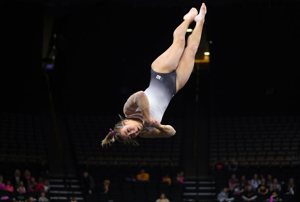 IowaÕs Alex Greenwald competes on the floor against Ball State and Air Force Saturday, January 11, 2020 at Carver-Hawkeye Arena. (Brian Ray/hawkeyesports.com)