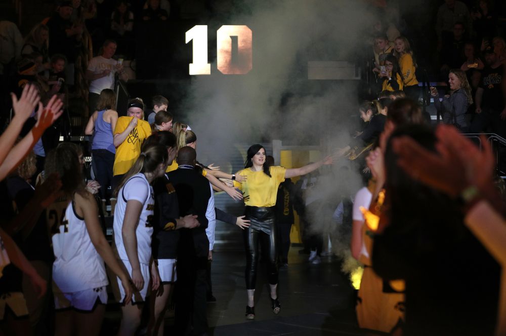 Megan Gustafson is introduced during a jersey retirement ceremony Sunday, January 26, 2020 at Carver-Hawkeye Arena. (Brian Ray/hawkeyesports.com)