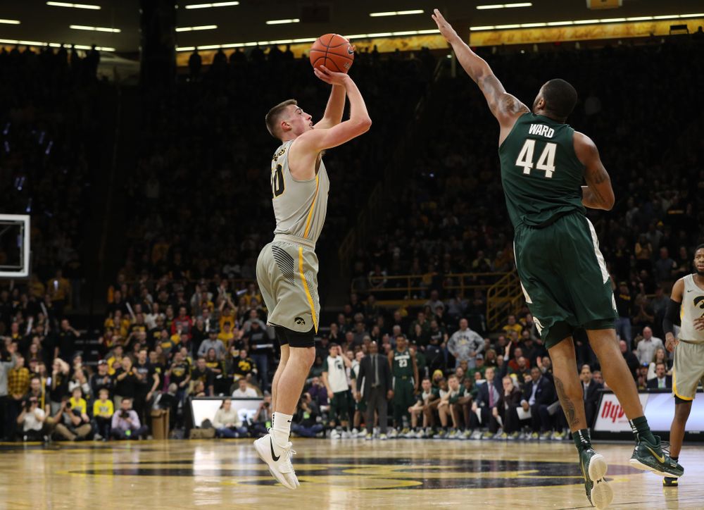 Iowa Hawkeyes guard Joe Wieskamp (10) against the Michigan State Spartans Thursday, January 24, 2019 at Carver-Hawkeye Arena. (Brian Ray/hawkeyesports.com)