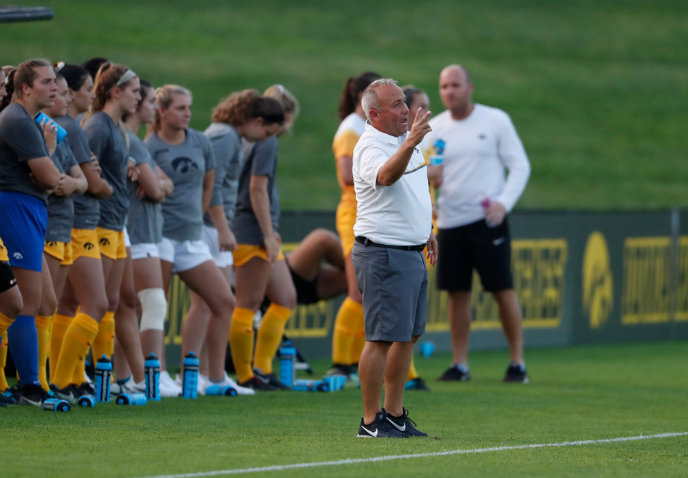 Iowa Hawkeyes head coach Dave DiIanni against the Missouri Tigers Friday, August 17, 2018 at the Iowa Soccer Complex. (Brian Ray/hawkeyesports.com)