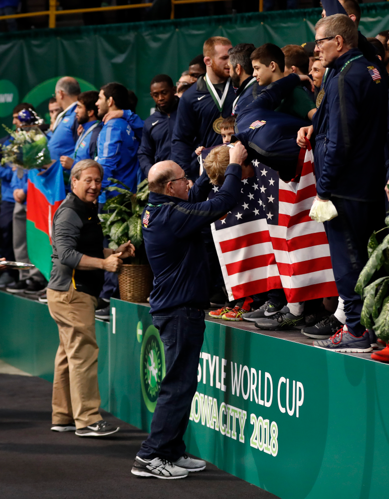 Dan Gable following the gold medal match of the United World Wrestling Freestyle World Cup against Azerbaijan Sunday, April 8, 2018 at Carver-Hawkeye Arena. (Brian Ray/hawkeyesports.com)