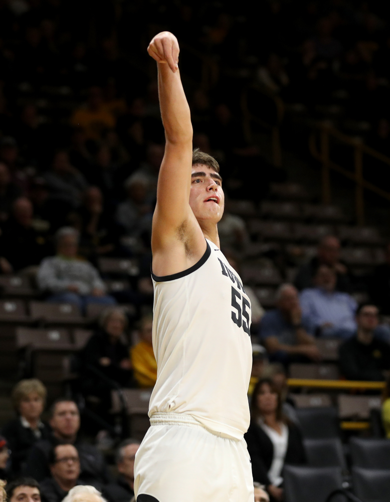 Iowa Hawkeyes forward Luka Garza (55) against North Florida Thursday, November 21, 2019 at Carver-Hawkeye Arena. (Brian Ray/hawkeyesports.com)