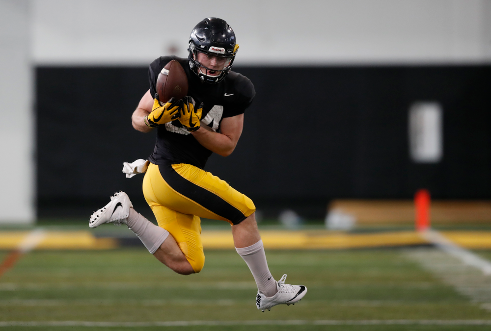 Iowa Hawkeyes wide receiver Nick Easley (84) during spring practice Wednesday, March 28, 2018 at the Hansen Football Performance Center. (Brian Ray/hawkeyesports.com)