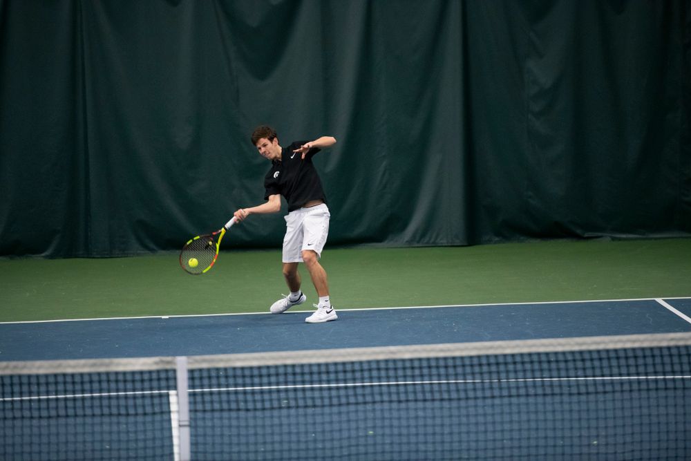 The Iowa men's tennis team competes against Cornell in The Rise Tennis Center in Ithaca, NY on Sunday, Feb. 24, 2019.