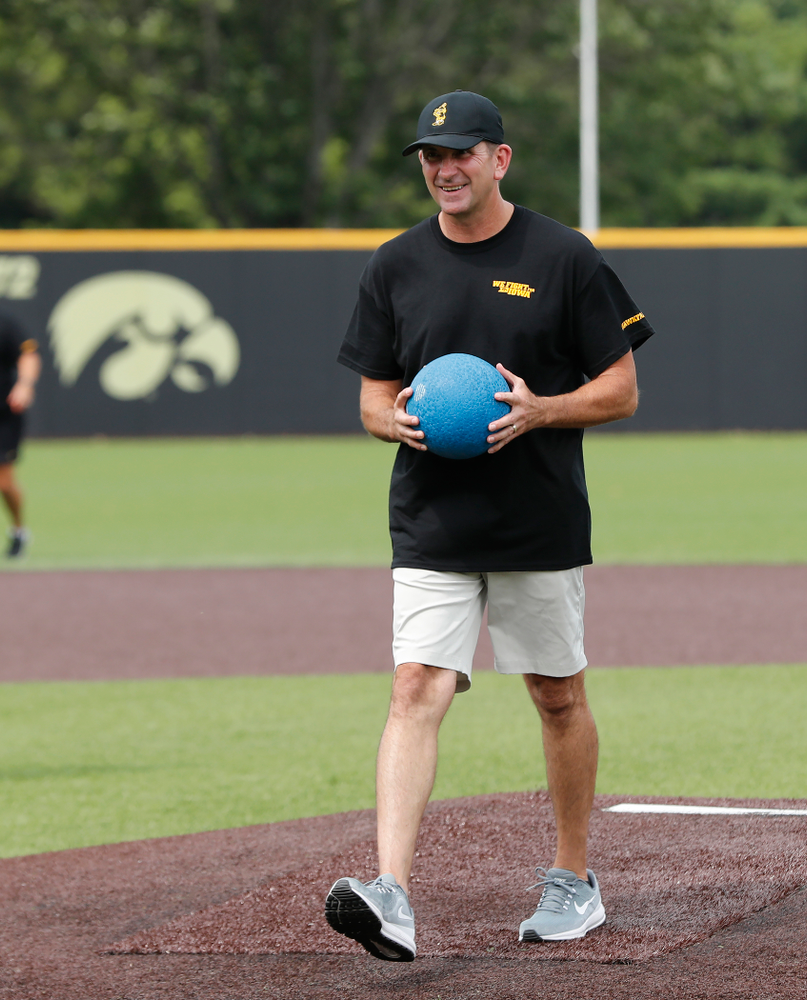 Head Baseball Coach Rick Heller during the Iowa Student Athlete Kickoff Kickball game Sunday, August 19, 2018 at Duane Banks Field. (Brian Ray/hawkeyesports.com)