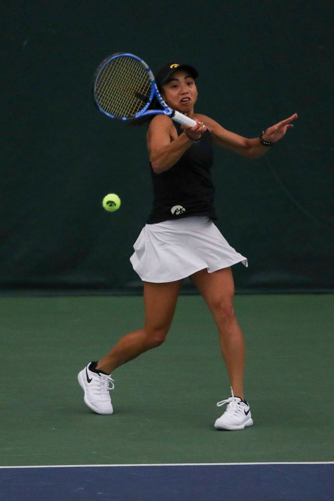 IowaÕs Michelle Bacalla at womenÕs tennis senior day vs Nebraska on Saturday, April 13, 2019 at the Hawkeye Tennis and Recreation Complex. (Lily Smith/hawkeyesports.com)