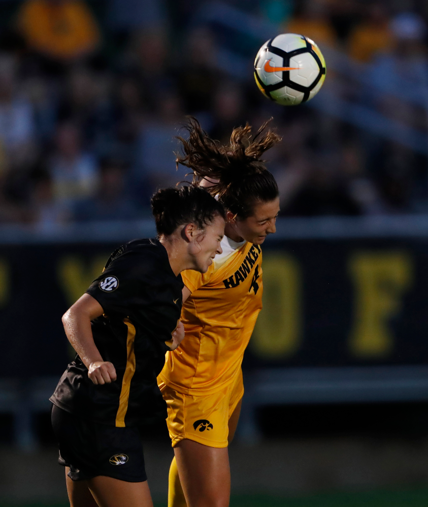 Iowa Hawkeyes Kaleigh Haus (4) against the Missouri Tigers Friday, August 17, 2018 at the Iowa Soccer Complex. (Brian Ray/hawkeyesports.com)
