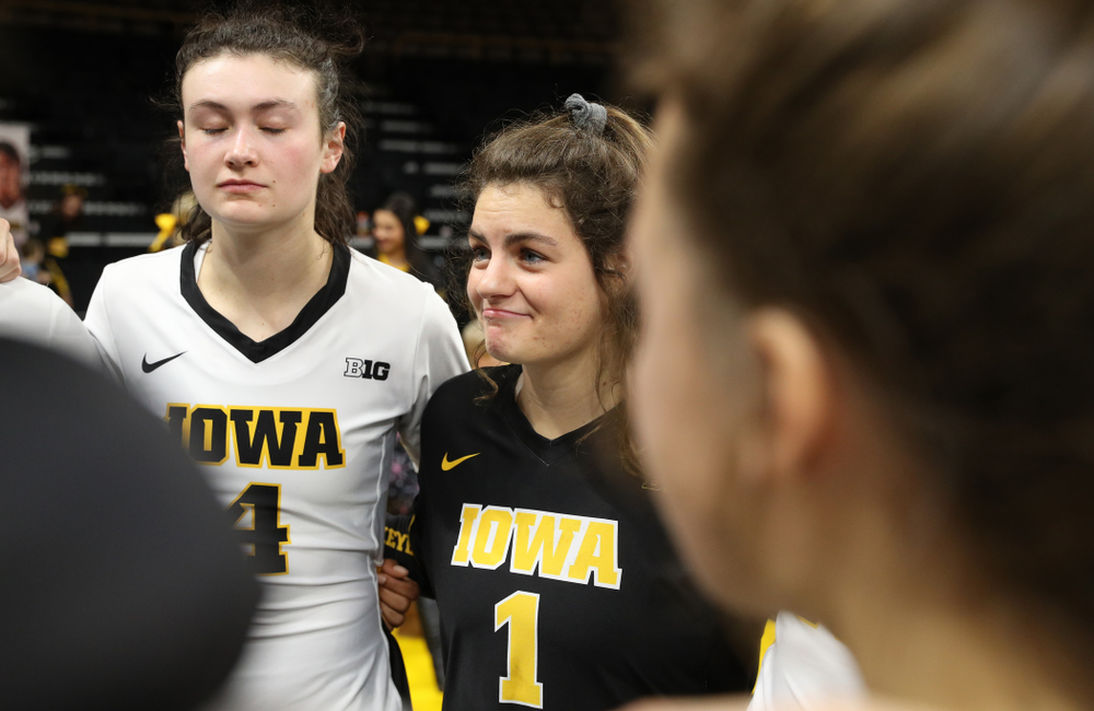 Iowa Hawkeyes defensive specialist Molly Kelly (1) during senior day activities before their game against the Ohio State Buckeyes Saturday, November 24, 2018 at Carver-Hawkeye Arena. (Brian Ray/hawkeyesports.com)