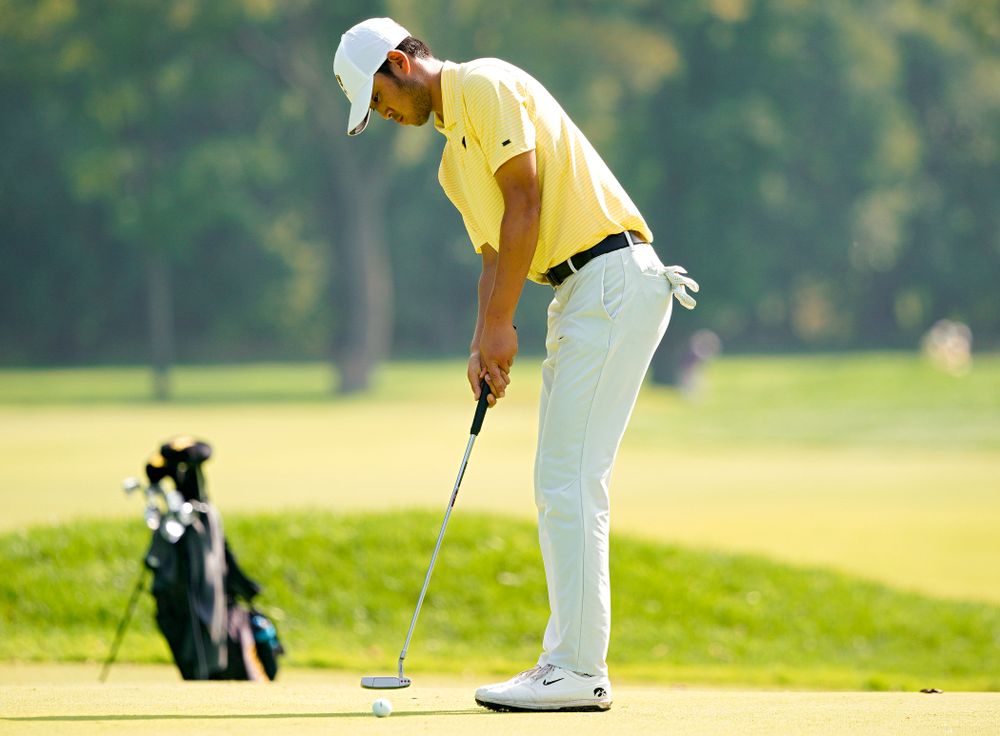 Iowa’s Joe Kim putts during the third day of the Golfweek Conference Challenge at the Cedar Rapids Country Club in Cedar Rapids on Tuesday, Sep 17, 2019. (Stephen Mally/hawkeyesports.com)