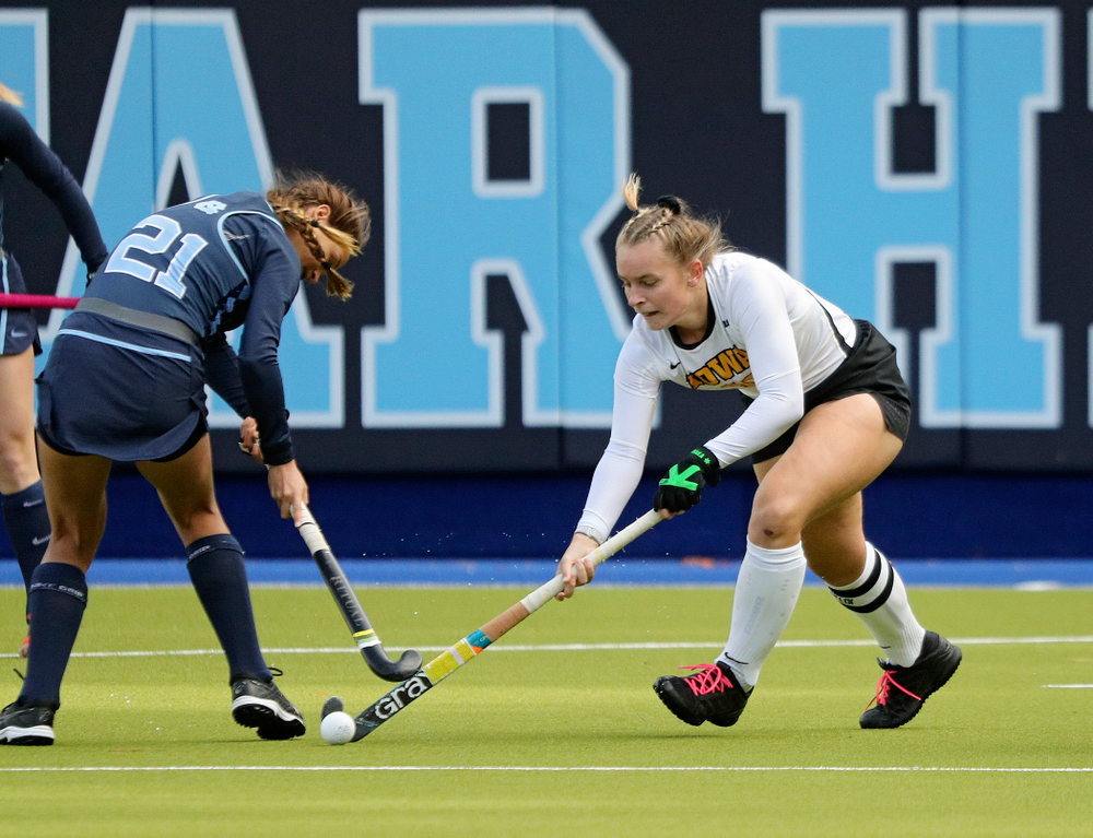 Iowa’s Katie Birch (11) reaches for the ball during the first quarter of their NCAA Tournament Second Round match against North Carolina at Karen Shelton Stadium in Chapel Hill, N.C. on Sunday, Nov 17, 2019. (Stephen Mally/hawkeyesports.com)