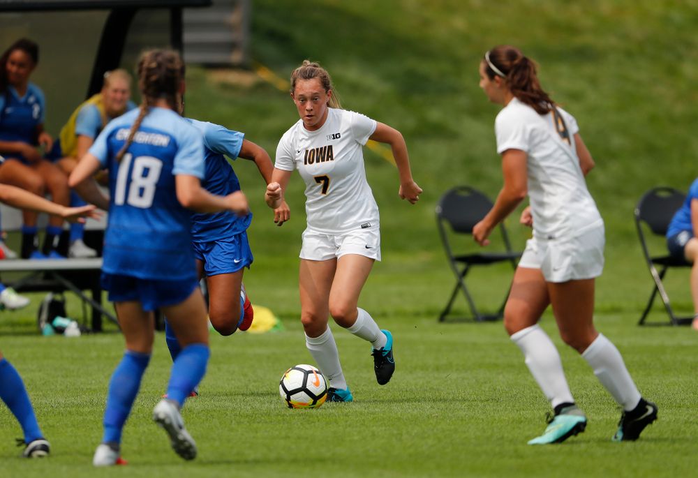 Iowa Hawkeyes Skylar Alward (7) against the Creighton Bluejays Sunday, August 19, 2018 at the Iowa Soccer Complex. (Brian Ray/hawkeyesports.com)