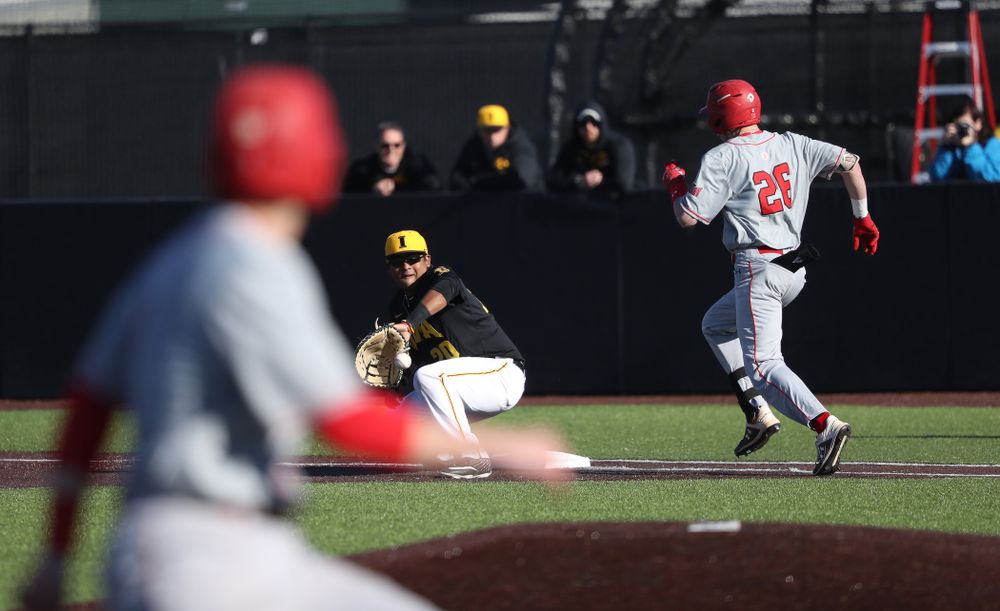 Iowa Hawkeyes Izaya Fullard (20) against the Bradley Braves Tuesday, March 26, 2019 at Duane Banks Field. (Brian Ray/hawkeyesports.com)