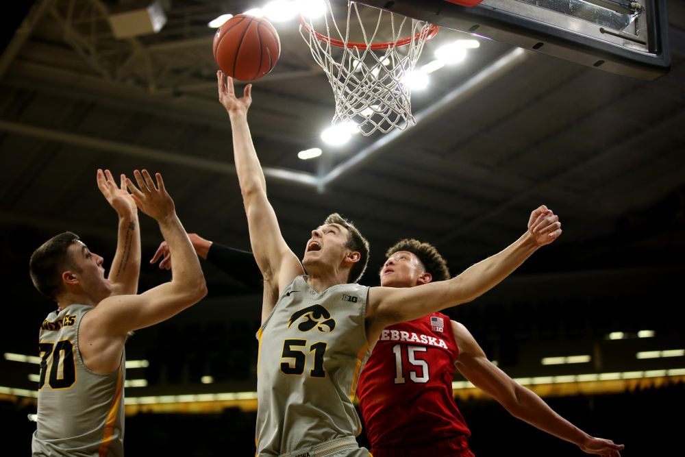 Iowa Hawkeyes forward Nicholas Baer (51) against the Nebraska Cornhuskers Sunday, January 6, 2019 at Carver-Hawkeye Arena. (Brian Ray/hawkeyesports.com)
