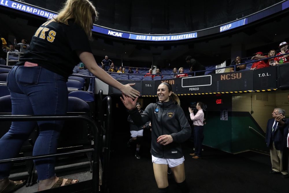 Iowa Hawkeyes forward Hannah Stewart (21) against the NC State Wolfpack in the regional semi-final of the 2019 NCAA Women's College Basketball Tournament Saturday, March 30, 2019 at Greensboro Coliseum in Greensboro, NC.(Brian Ray/hawkeyesports.com)