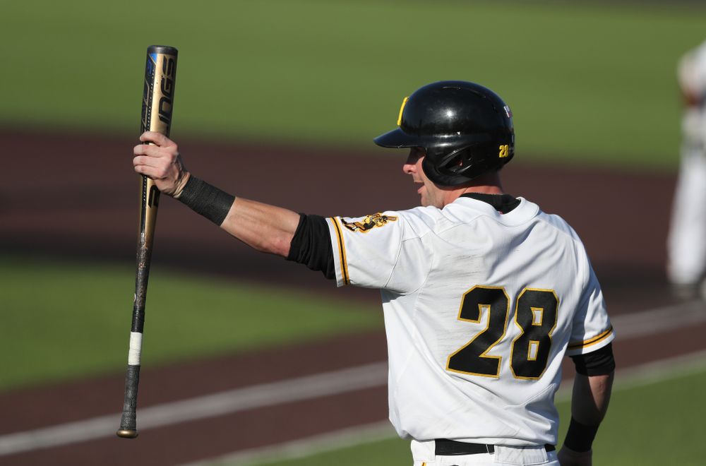 Iowa Hawkeyes Chris Whelan (28) against the Nebraska Cornhuskers Saturday, April 20, 2019 at Duane Banks Field. (Brian Ray/hawkeyesports.com)