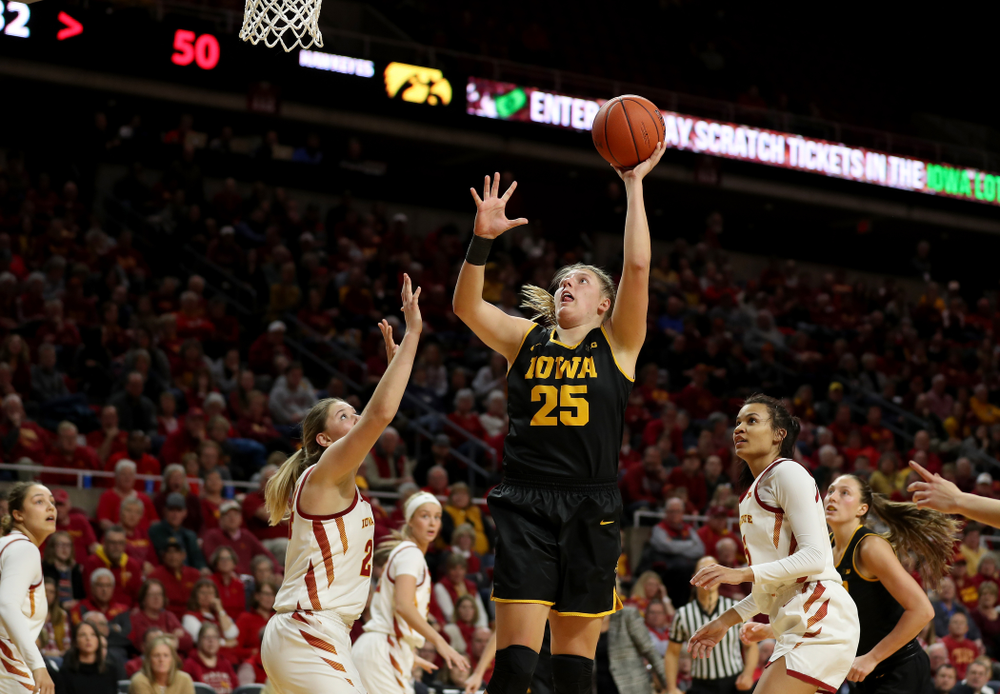 Iowa Hawkeyes forward/center Monika Czinano (25) against the Iowa State Cyclones Wednesday, December 11, 2019 at Hilton Coliseum in Ames, Iowa(Brian Ray/hawkeyesports.com)