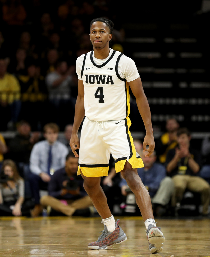 Iowa Hawkeyes guard Bakari Evelyn (4) against the Ohio State Buckeyes Thursday, February 20, 2020 at Carver-Hawkeye Arena. (Brian Ray/hawkeyesports.com)