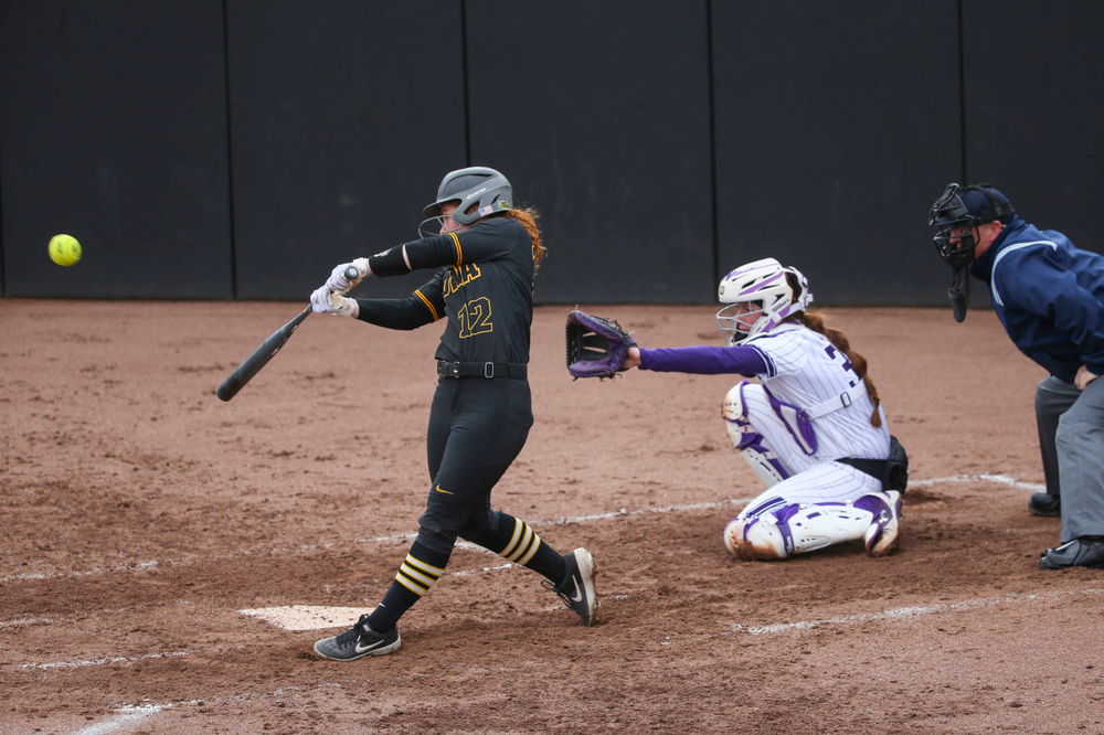 Iowa's Kate Claypool (12) at game 2 vs Northwestern on Saturday, March 30, 2019 at Bob Pearl Field. (Lily Smith/hawkeyesports.com)