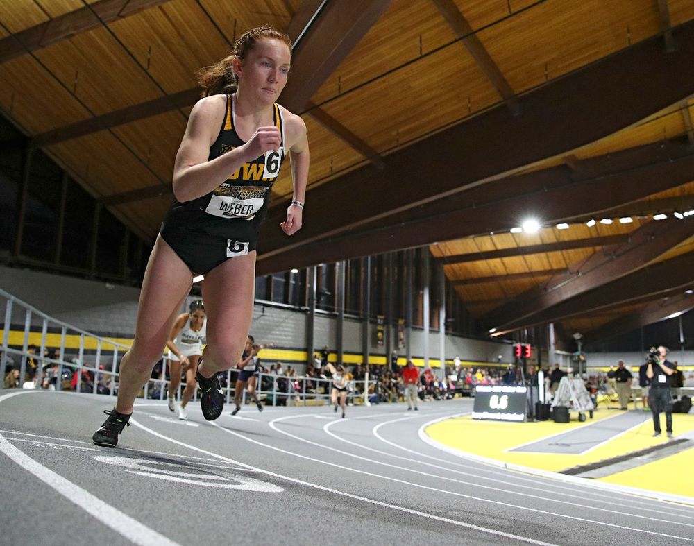 Iowa’s Macie Weber runs the women’s 600 meter run event during the Larry Wieczorek Invitational at the Recreation Building in Iowa City on Friday, January 17, 2020. (Stephen Mally/hawkeyesports.com)