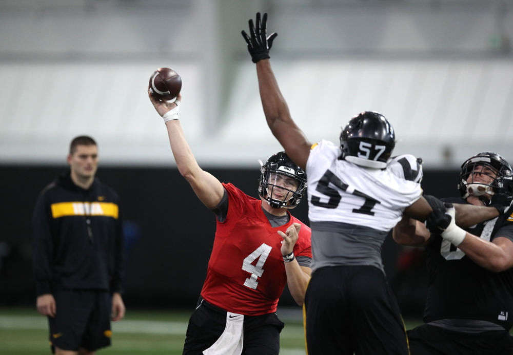 Iowa Hawkeyes quarterback Nate Stanley (4) during preparation for the 2019 Outback Bowl Tuesday, December 18, 2018 at the Hansen Football Performance Center. (Brian Ray/hawkeyesports.com)
