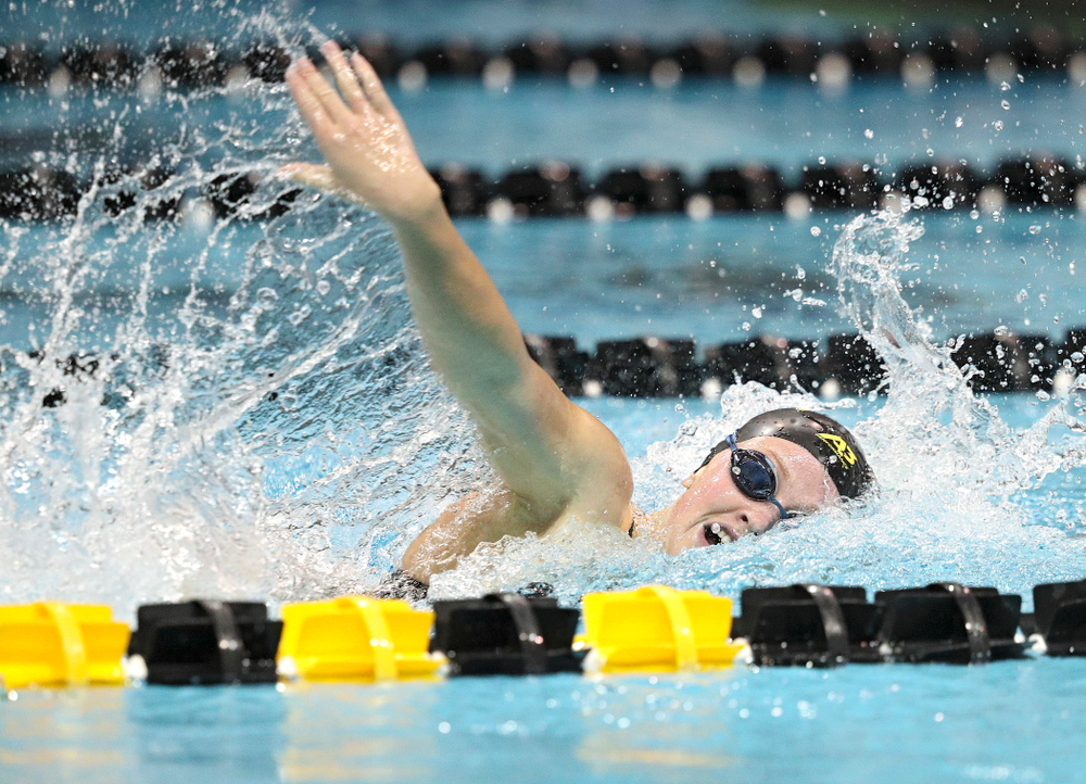 Iowa’s Ariel Wooden swims the freestyle section of the 100-yard individual medley event during their meet against Michigan State at the Campus Recreation and Wellness Center in Iowa City on Thursday, Oct 3, 2019. (Stephen Mally/hawkeyesports.com)