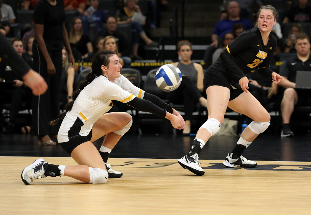 Iowa Hawkeyes defensive specialist Halle Johnston (4) against the Iowa State Cyclones Saturday, September 21, 2019 at Carver-Hawkeye Arena. (Brian Ray/hawkeyesports.com)