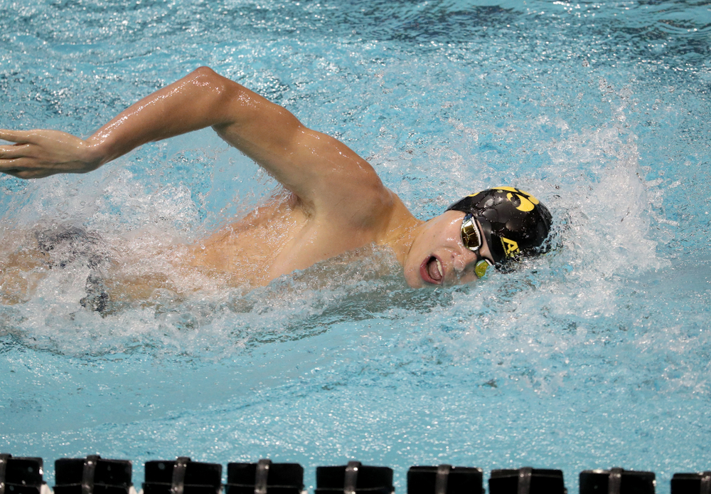 IowaÕs Andrew Fierke competes in the 1000-yard freestyle against Notre Dame and Illinois Saturday, January 11, 2020 at the Campus Recreation and Wellness Center. (Brian Ray/hawkeyesports.com)