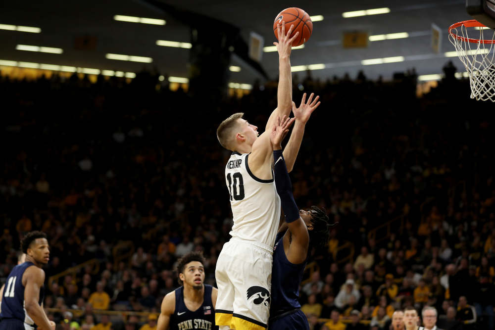 Iowa Hawkeyes guard Joe Wieskamp (10) against Penn State Saturday, February 29, 2020 at Carver-Hawkeye Arena. (Brian Ray/hawkeyesports.com)