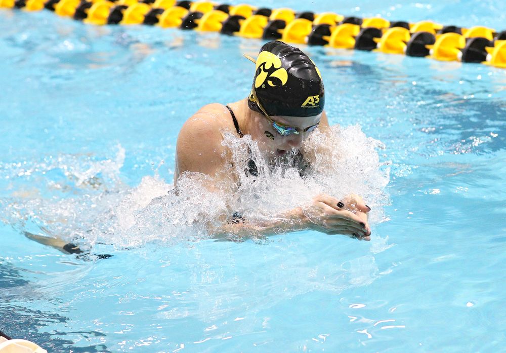 Iowa’s Aleksandra Olesiak swims the women’s 200 yard breaststroke C final event during the 2020 Women’s Big Ten Swimming and Diving Championships at the Campus Recreation and Wellness Center in Iowa City on Saturday, February 22, 2020. (Stephen Mally/hawkeyesports.com)