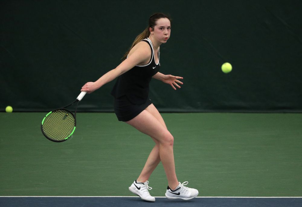 Iowa's Samantha Mannix against the Penn State Nittany Lions Sunday, February 24, 2019 at the Hawkeye Tennis and Recreation Complex. (Brian Ray/hawkeyesports.com)