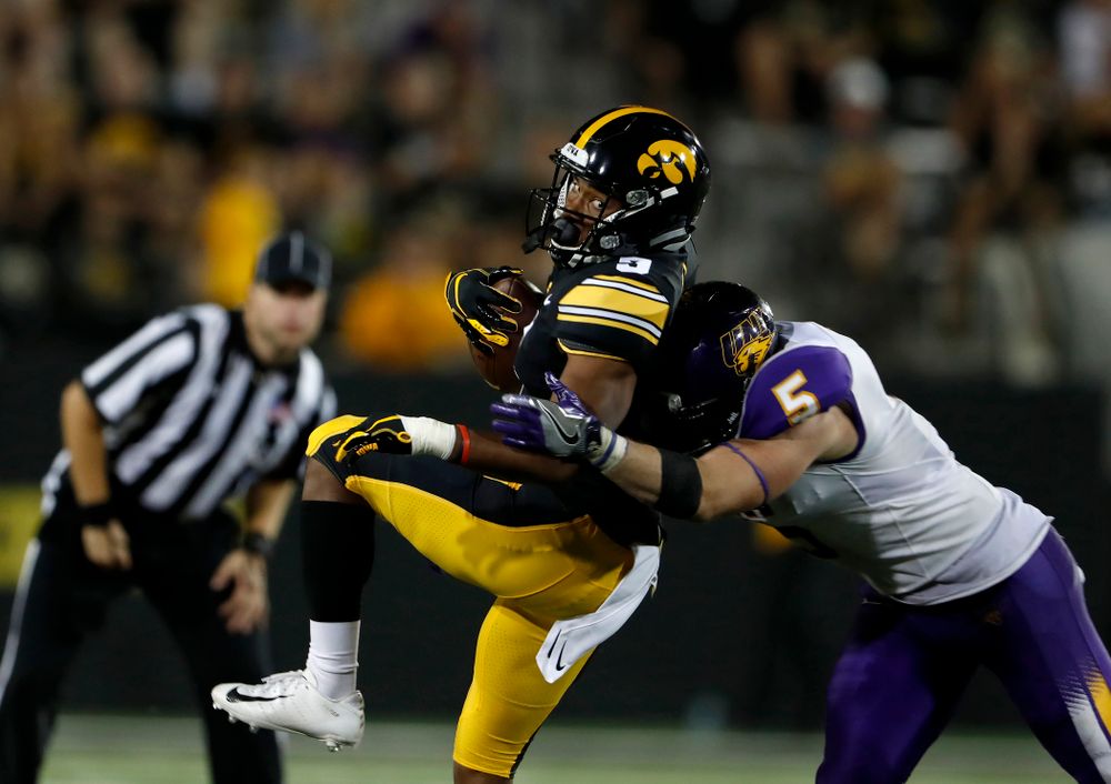 Iowa Hawkeyes wide receiver Tyrone Tracy Jr. (3) against the Northern Iowa Panthers Saturday, September 15, 2018 at Kinnick Stadium. (Brian Ray/hawkeyesports.com)
