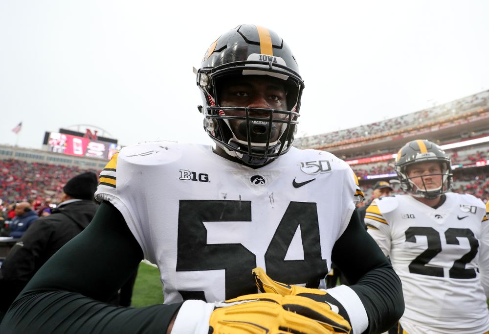 Iowa Hawkeyes defensive tackle Daviyon Nixon (54) against the Nebraska Cornhuskers Friday, November 29, 2019 at Memorial Stadium in Lincoln, Neb. (Brian Ray/hawkeyesports.com)