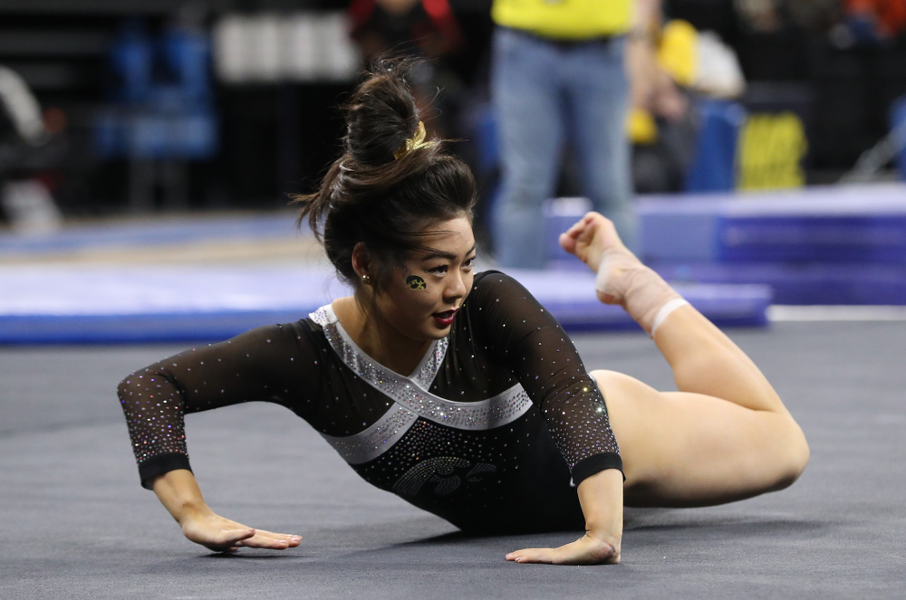 Iowa's Clair Kaji competes on the floor against the Rutgers Scarlet Knights Saturday, January 26, 2019 at Carver-Hawkeye Arena. (Brian Ray/hawkeyesports.com)